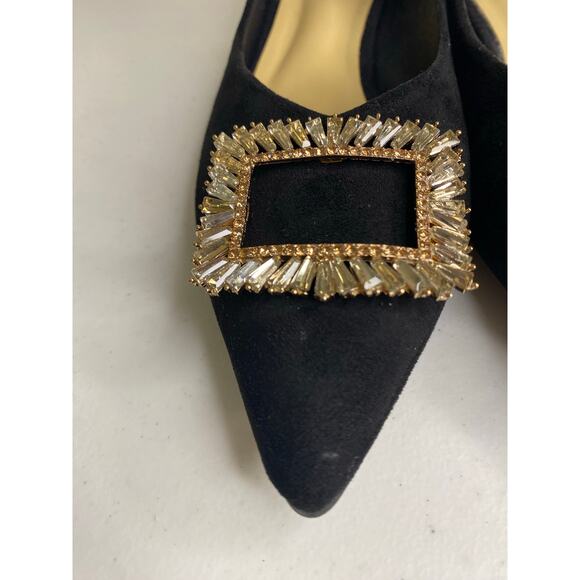 NEW C. Paravano Black Pointy Toe Low Heels Dress Pumps Rhinestone Buckle 42 11 - Picture 12 of 14
